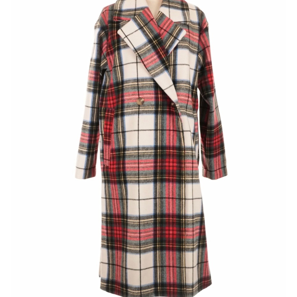 Old Navy Plaid Pea Coat - Red, Blue, Cream